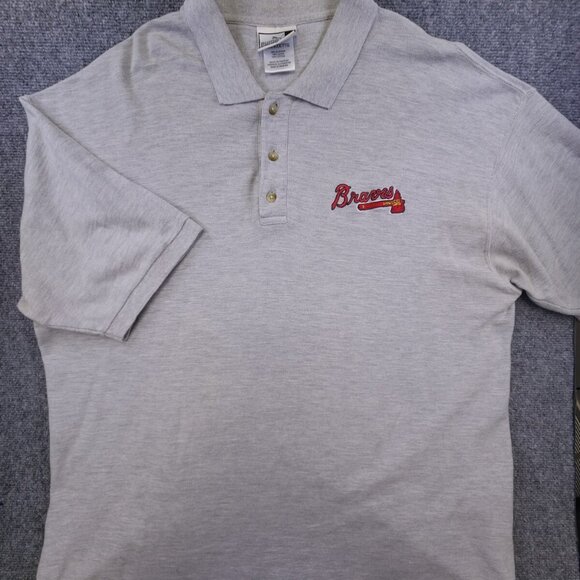 Puma Polo Shirt Braves Baseball Logo Men 2XL Light Gray Short Sleeve 100% Cotton - Picture 2 of 10